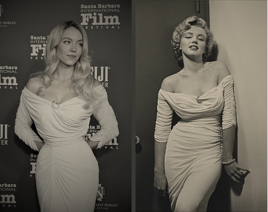 مارلین مۆنرۆ بۆ سەر بەرگی گۆڤاری لایڤ لە ساڵی 1952 و سیدنی سوینی لە فێستیڤاڵی فیلمی سانتا باربار. وێنە: artsy، instyle. وێنەکە دەستکاری کراوە بۆ رەنگەکەی.