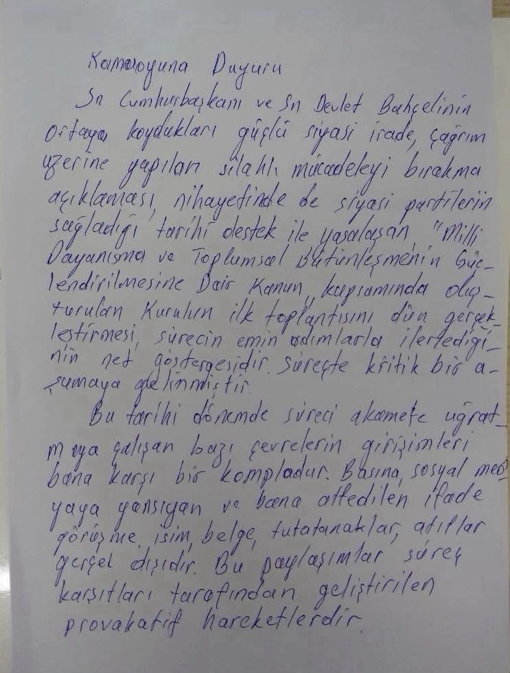 دەستنووسەکەی عەبدوڵڵا ئۆجەلان