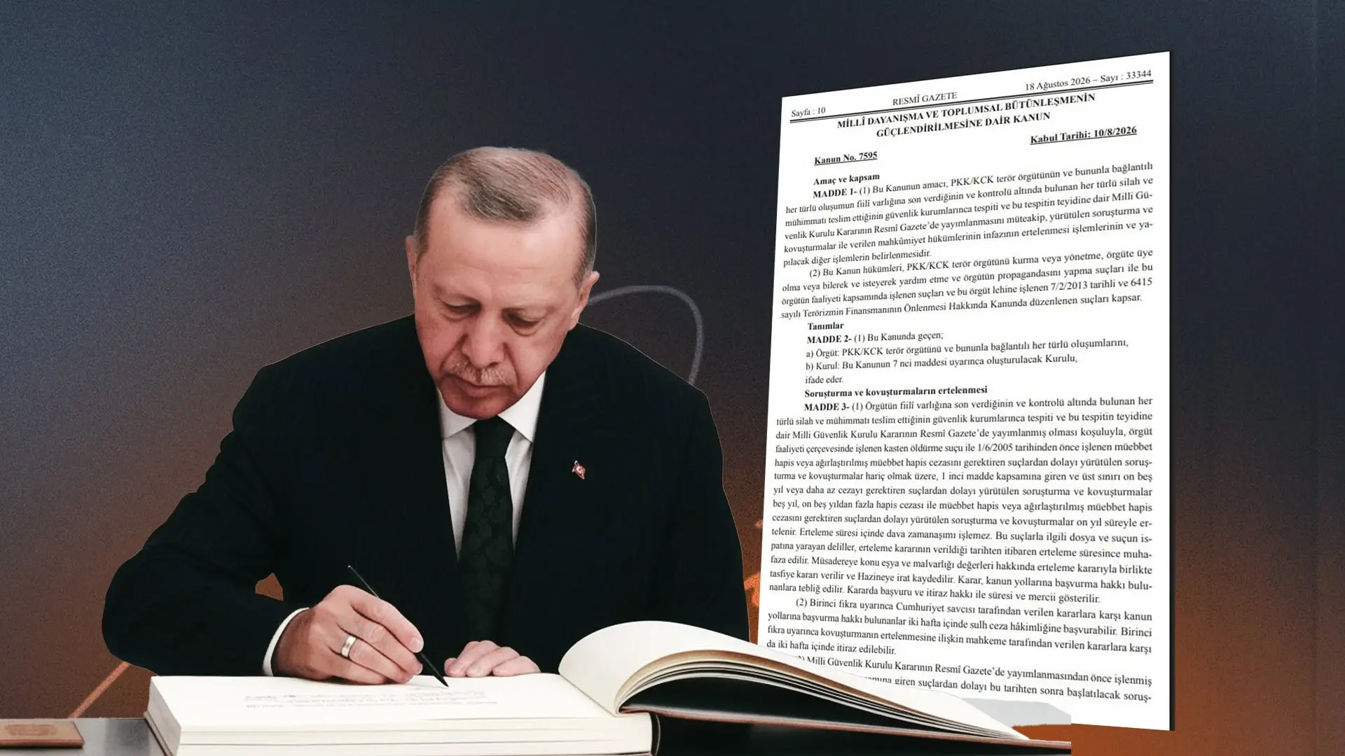 أردوغان يصادق على القانون الخاص بعملية السلام ويُنشر في الجريدة الرسمية